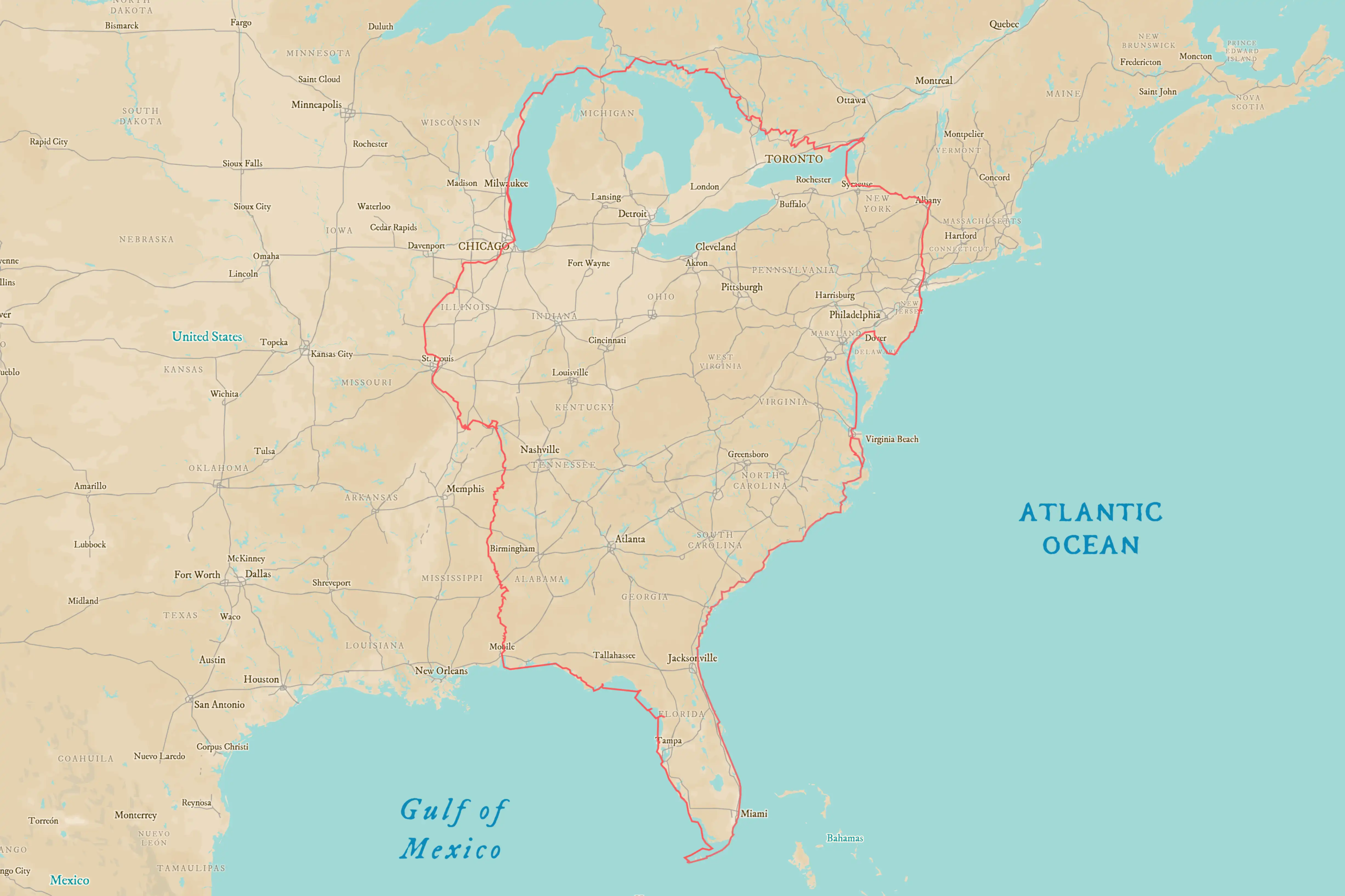Map of the Great Loop route.