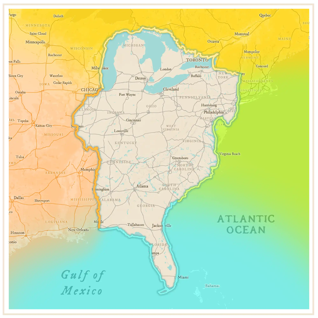 Great Loop Seasons Map - fall down the rivers, winter in Florida, spring up the east coast, and spend the summer inn the Great Lakes.