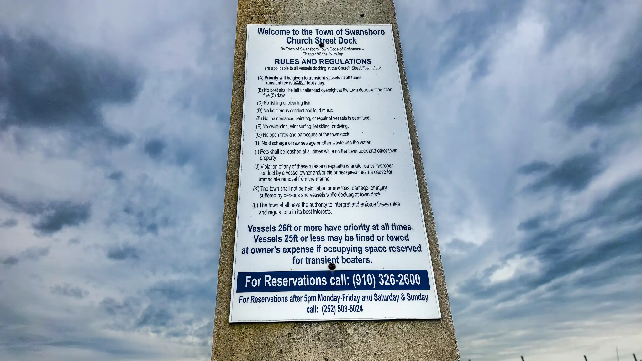 The Church Street Dock Rules from the Town of Swansboro.