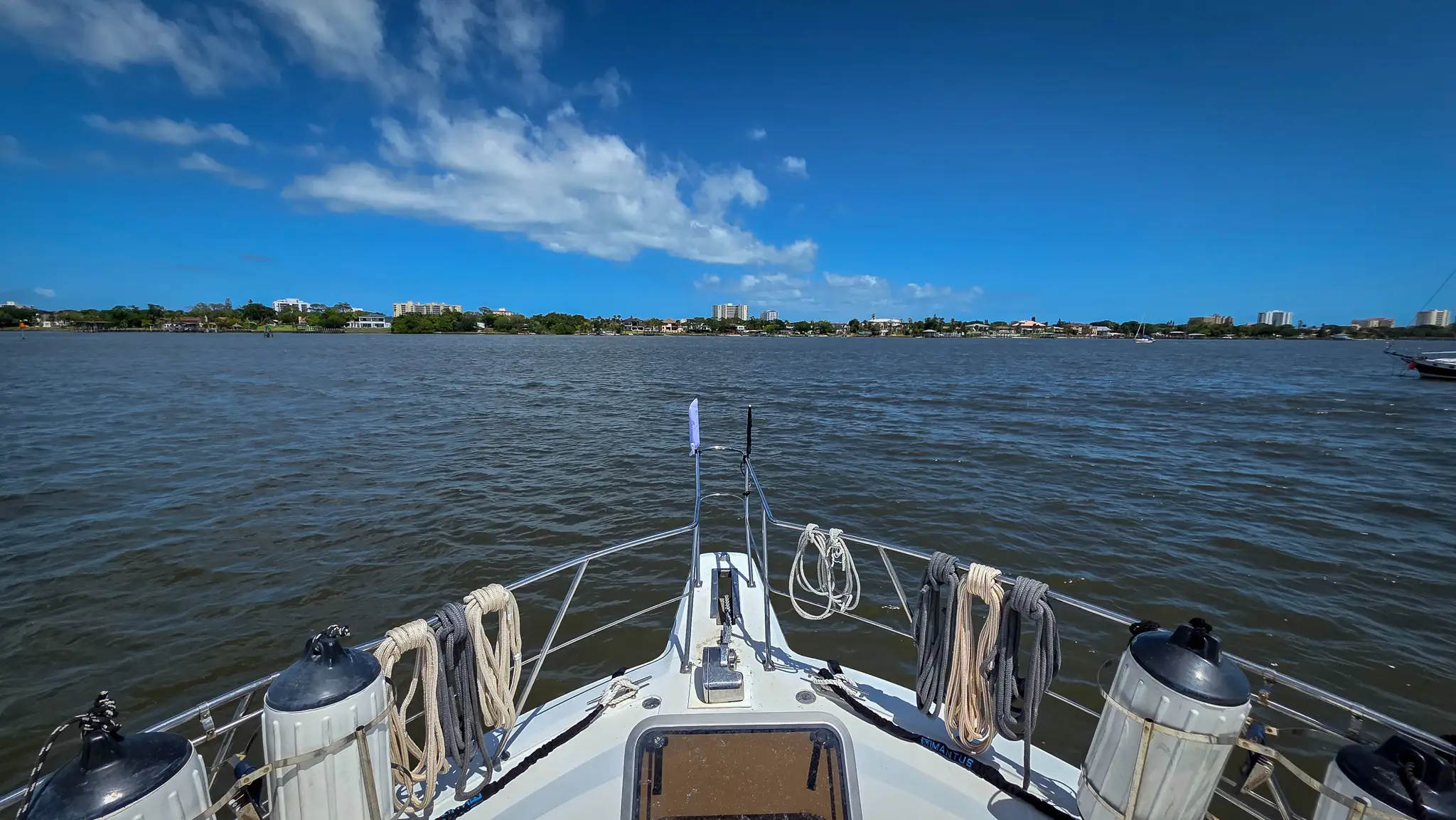 The cityscape of Daytona Beach from our anchorage, just off the ICW.