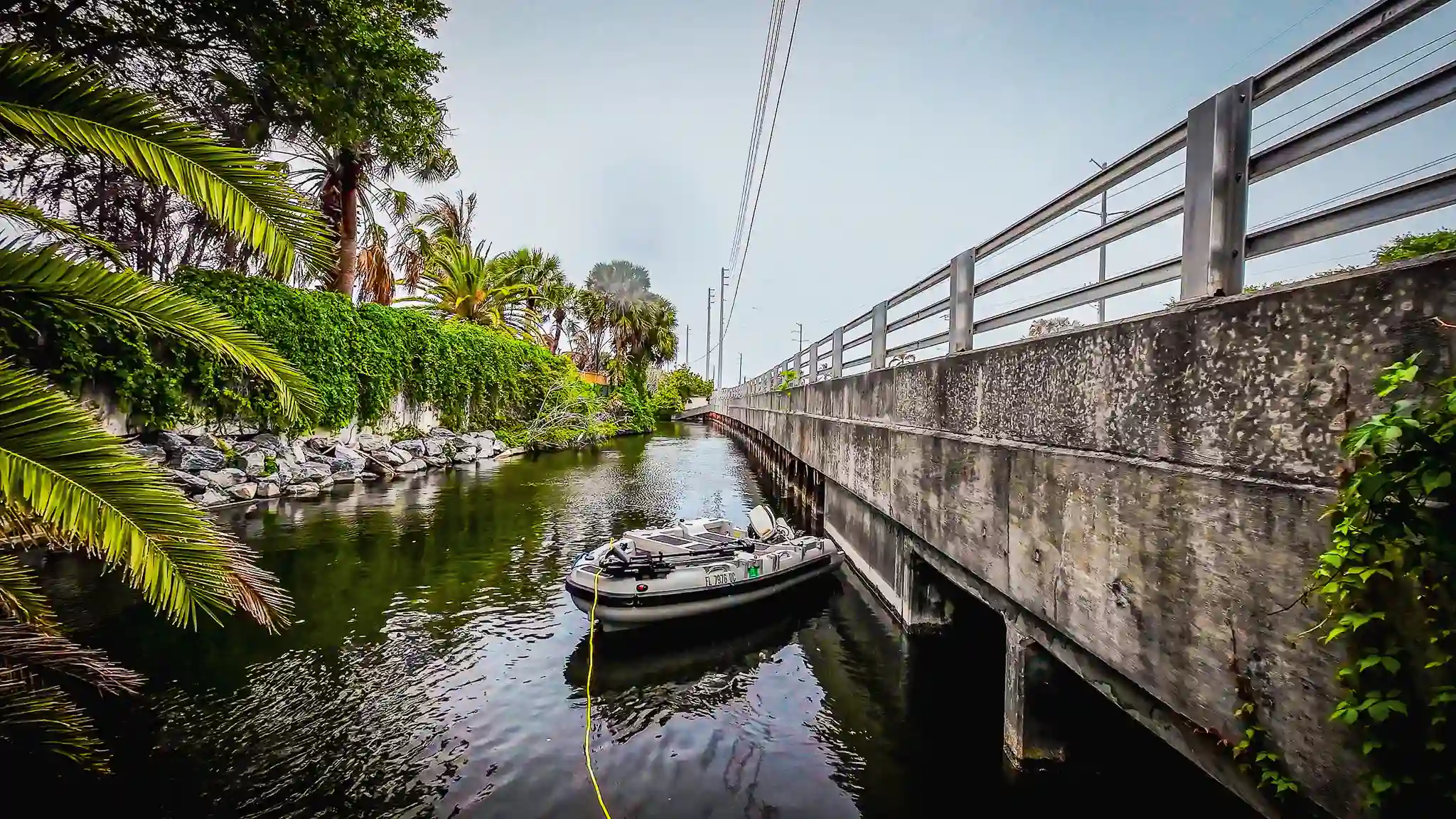 Where we docked our dinghy in Indian Harbour Beach, near a busy overpass.