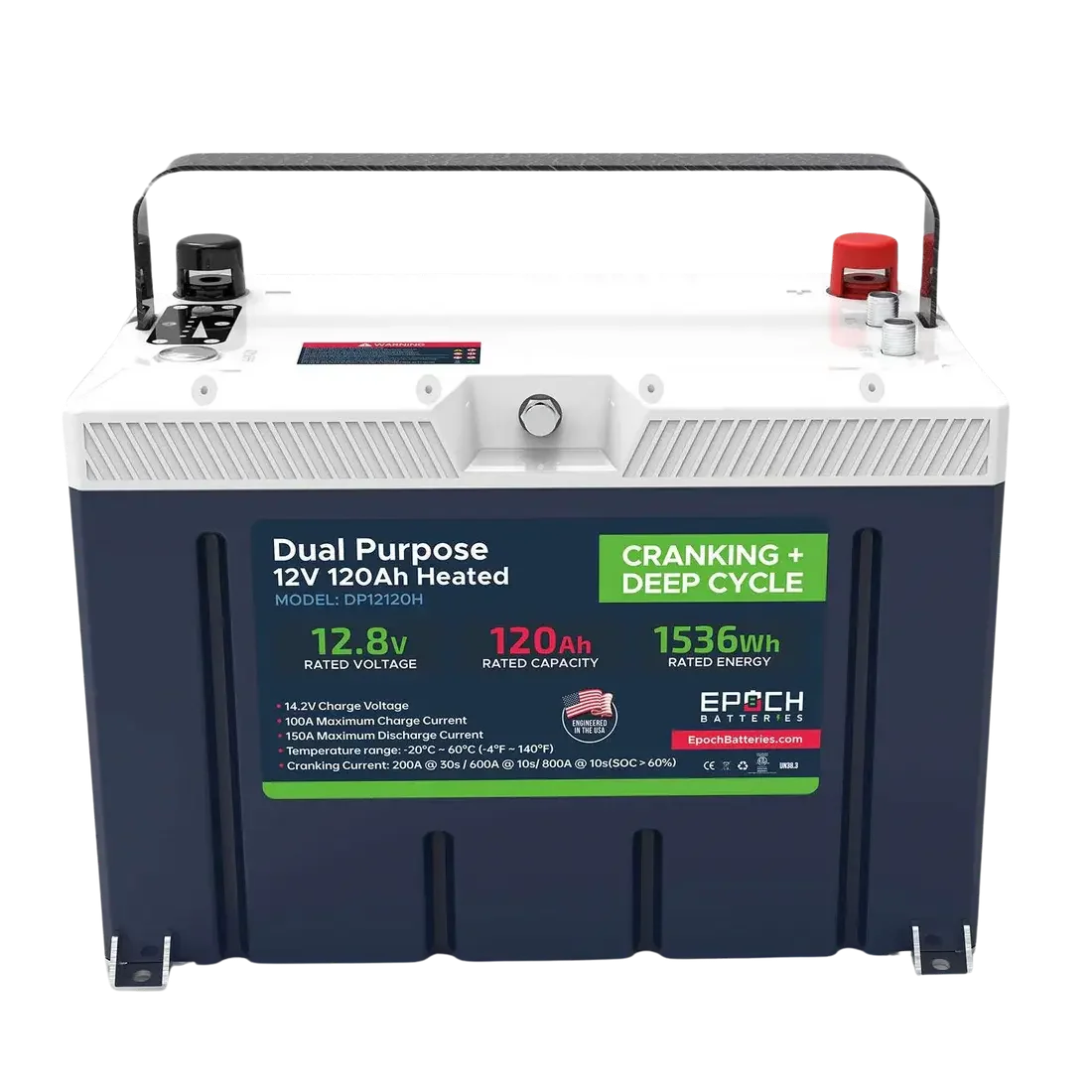 Dual purpose 12V 120Ah lithium battery from Epoch Batteries.
