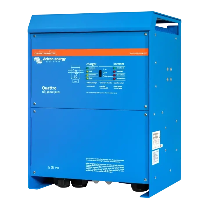 Boat solar system inverter-charger Quattro 5000 from Victron Energy.