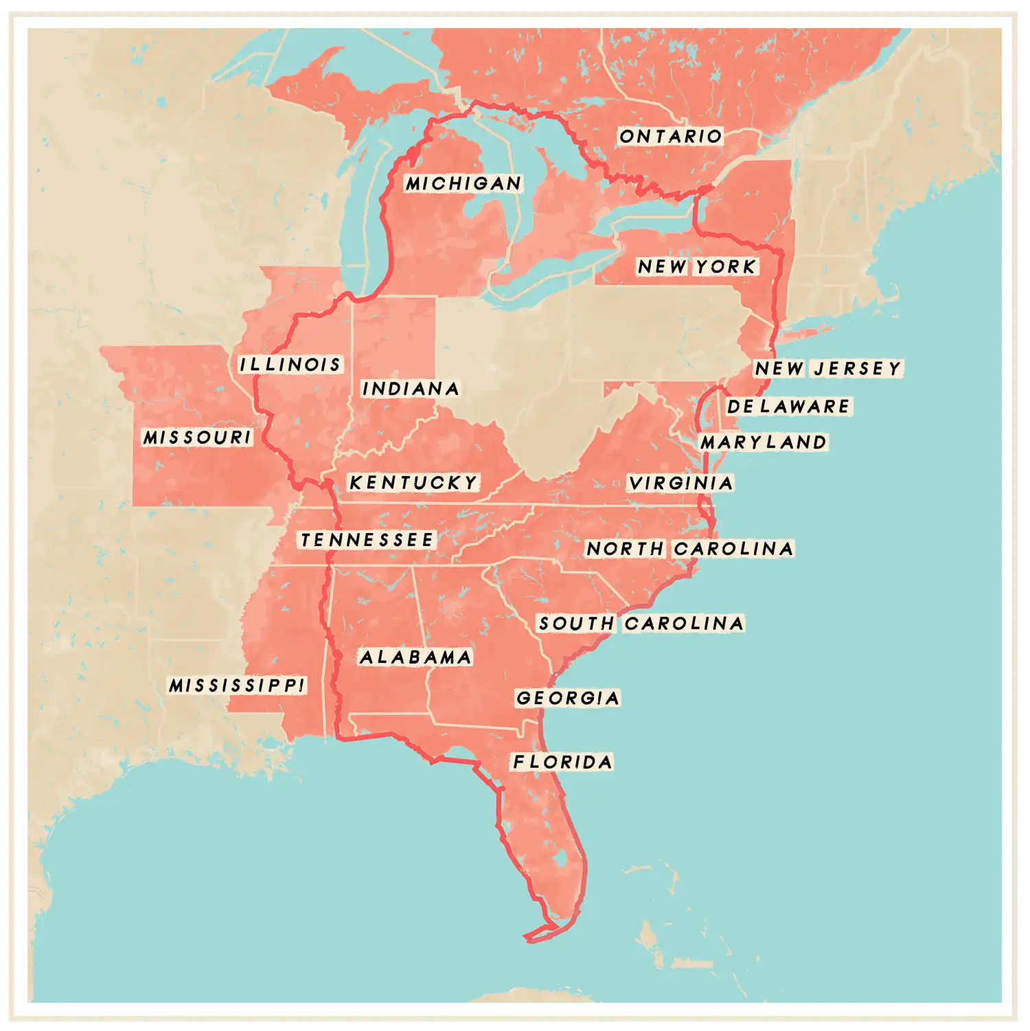 States and Provinces on the Great Loop | Great Loop map of the states.