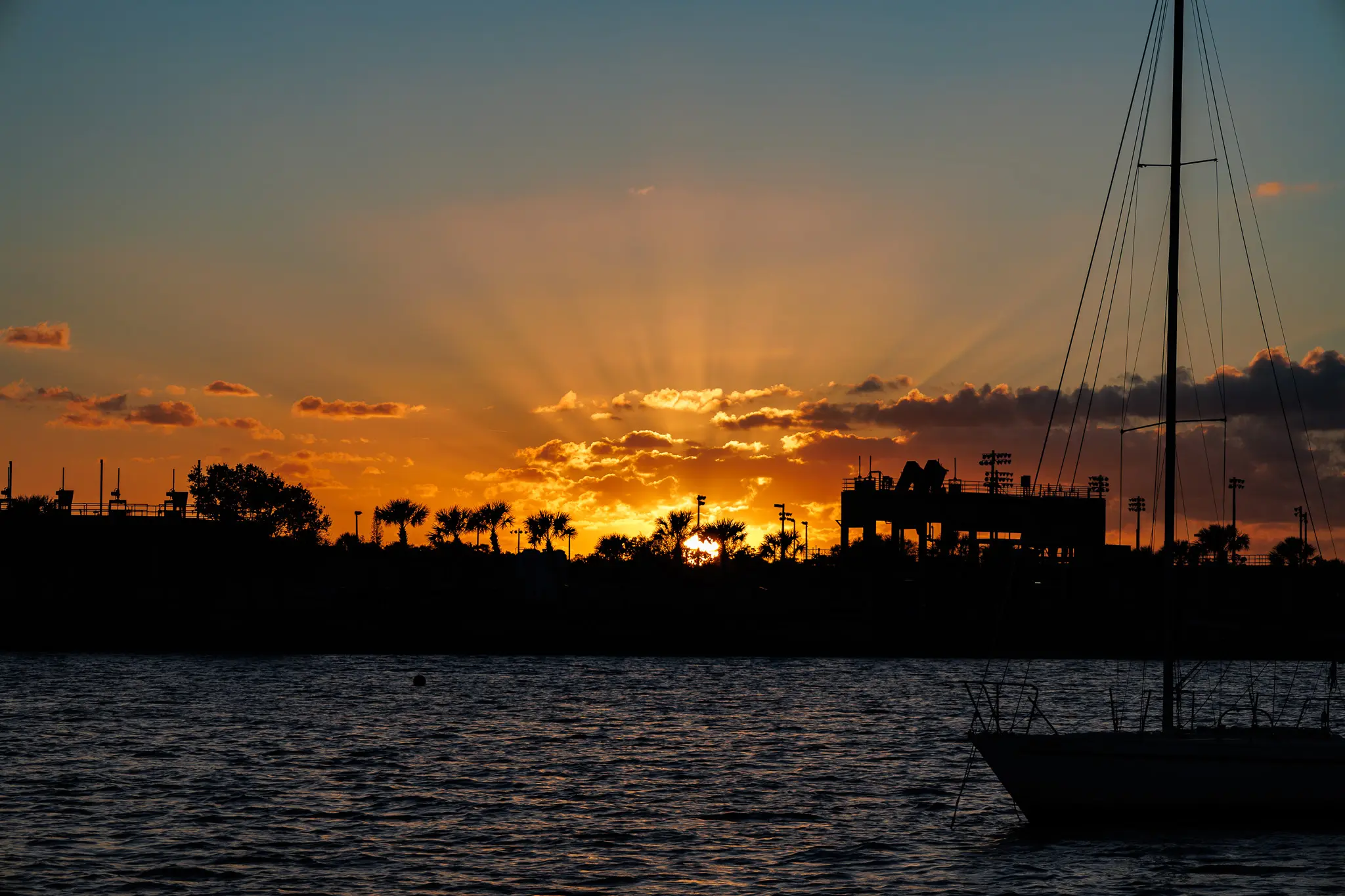 Sunrise at our Great Loop anchorage near Daytona Beach, Florida.