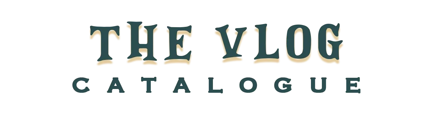 "The Vlog Catalogue" text featuring a whimsical font.