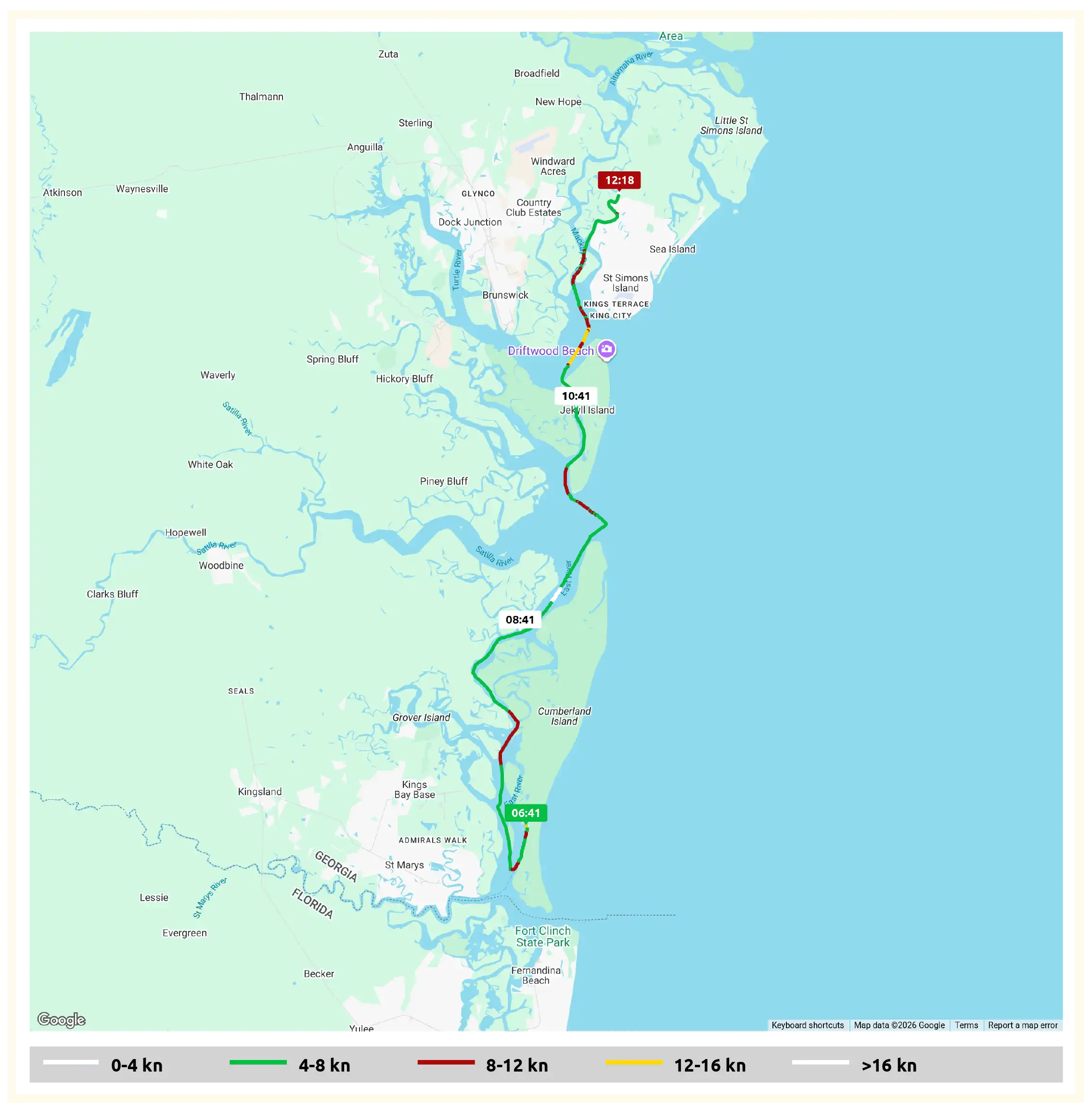 Map of route along the Great Loop | Fort Frederica Captain's Log