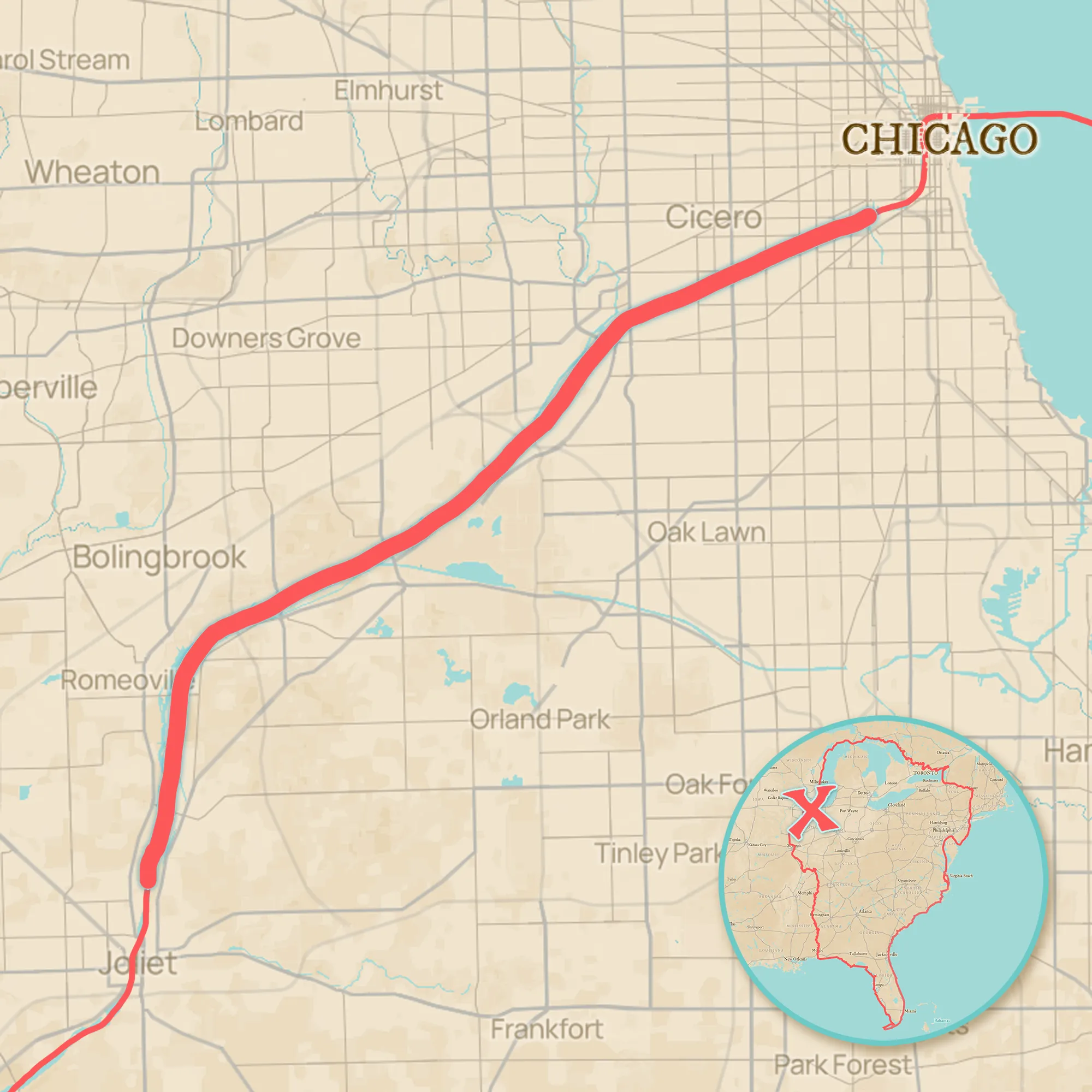 Chicago Sanitary and Ship Canal route on the Great Loop.
