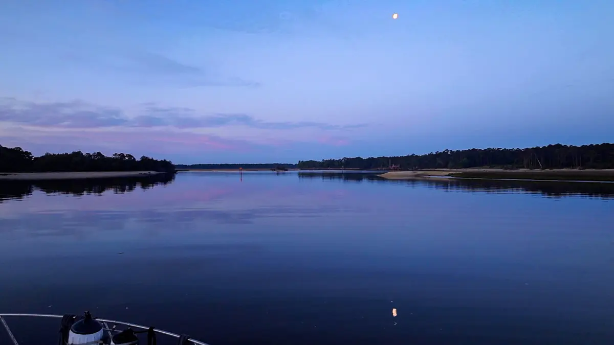 A pink and purple sunrise over Calabash Creek, just off the ICW.