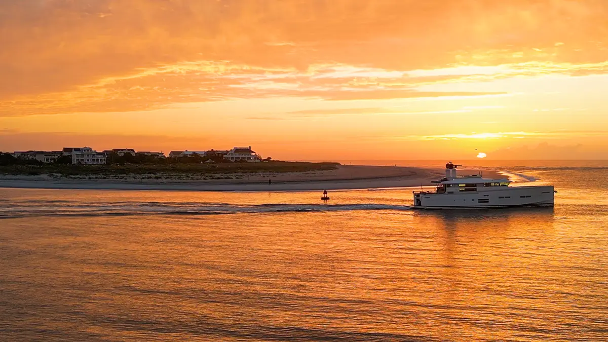 An orange sunrise over Wrightsville Beach, North Carolina.